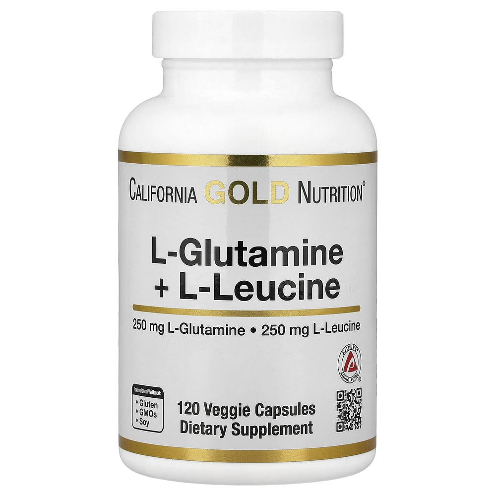 California Gold Nutrition, L-глютамин и L-лейцин, 120 растительных капсул