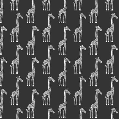 Купить черный этнический принт ткани Африканские жирафы. Black ethnic print fabric African giraffes.