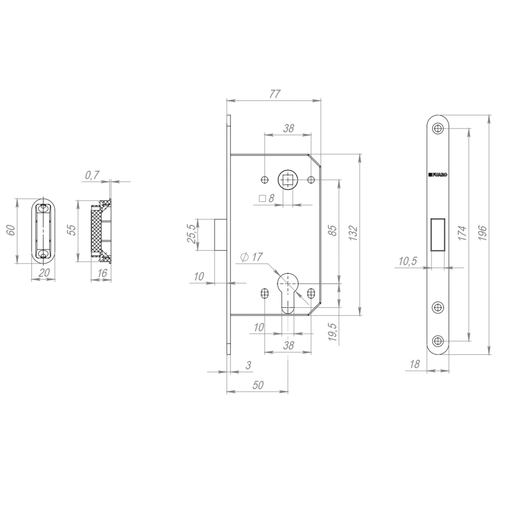 Корпус врезного замка MAGNM85C-50/BL INOX SSC-16 сатин. хром (блистер)