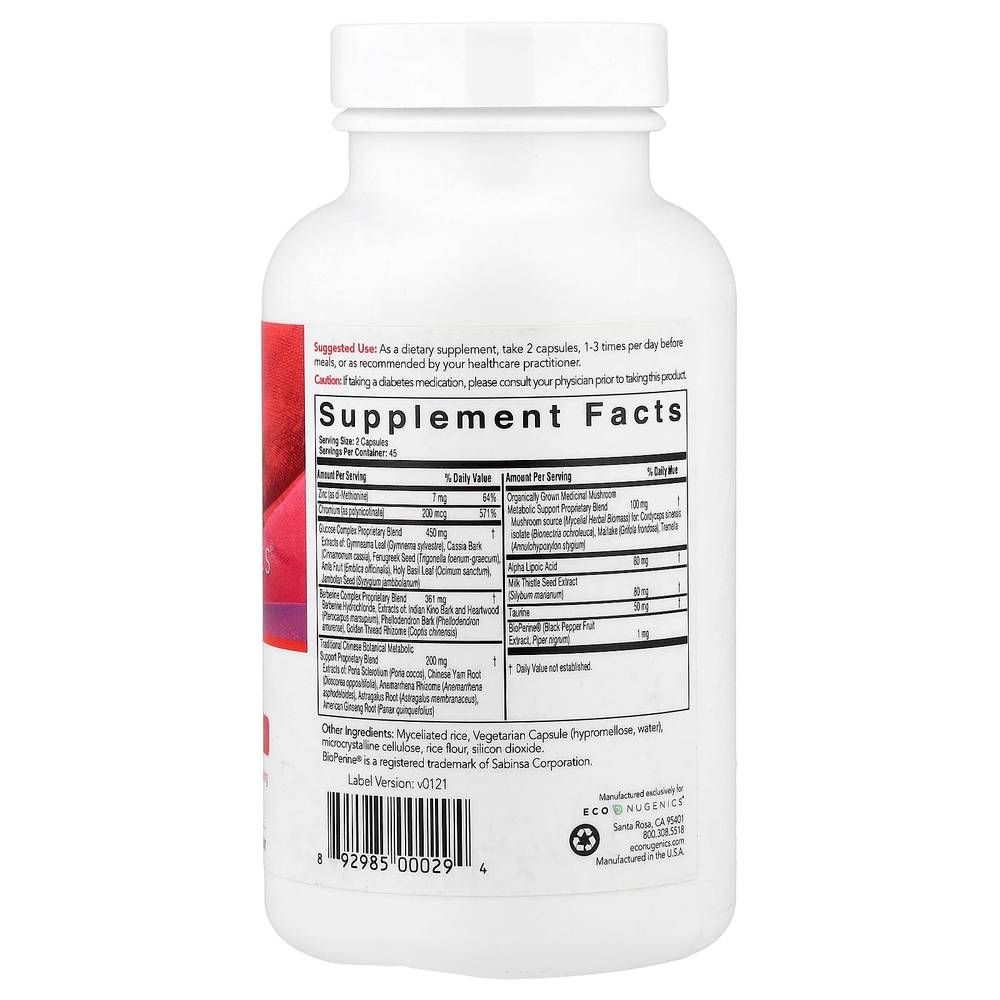 Econugenics, ecoMetabolic, здоровый баланс глюкозы, 90 вегетарианских капсул
