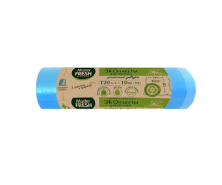 Master FRESH ЭКО пакеты для мусора 70% RECYCLING 120л/10шт (голубые) 25мкм