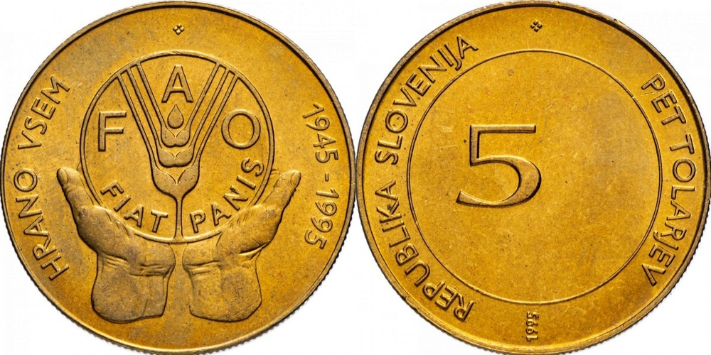 Словения 5 толаров, 1995 50 лет Всемирной продовольственной программе