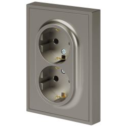 Розетка ЭРА Galaxy 15-2104-07 с заземлением двойная 2X2P+E Schuko 16А-250В IP20 титан | Эра Galaxy