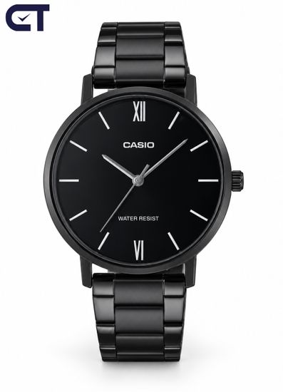 CASIO MTP-VT01B-1B CASIO Collection мужские наручные часы — полностью чёрный дизайн, тонкий корпус и чистый минимализм