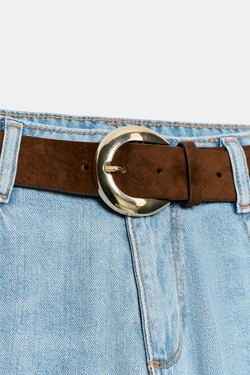 ZARA ДЖИНСЫ WIDE LEG УКОРОЧЕННЫЕ С ВЫСОКОЙ ПОСАДКОЙ И РЕМНЕМ, ГОЛУБОЙ