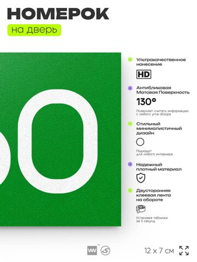 Номер на дверь 960, табличка на дверь для офиса, квартиры, кабинета, аудитории, склада, зеленая 120х70 мм, Айдентика Технолоджи