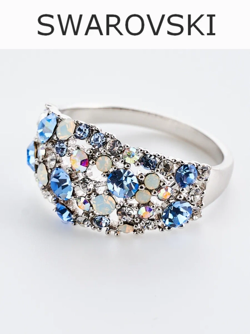 Кольцо Россыпь из голубых камней Swarovski
