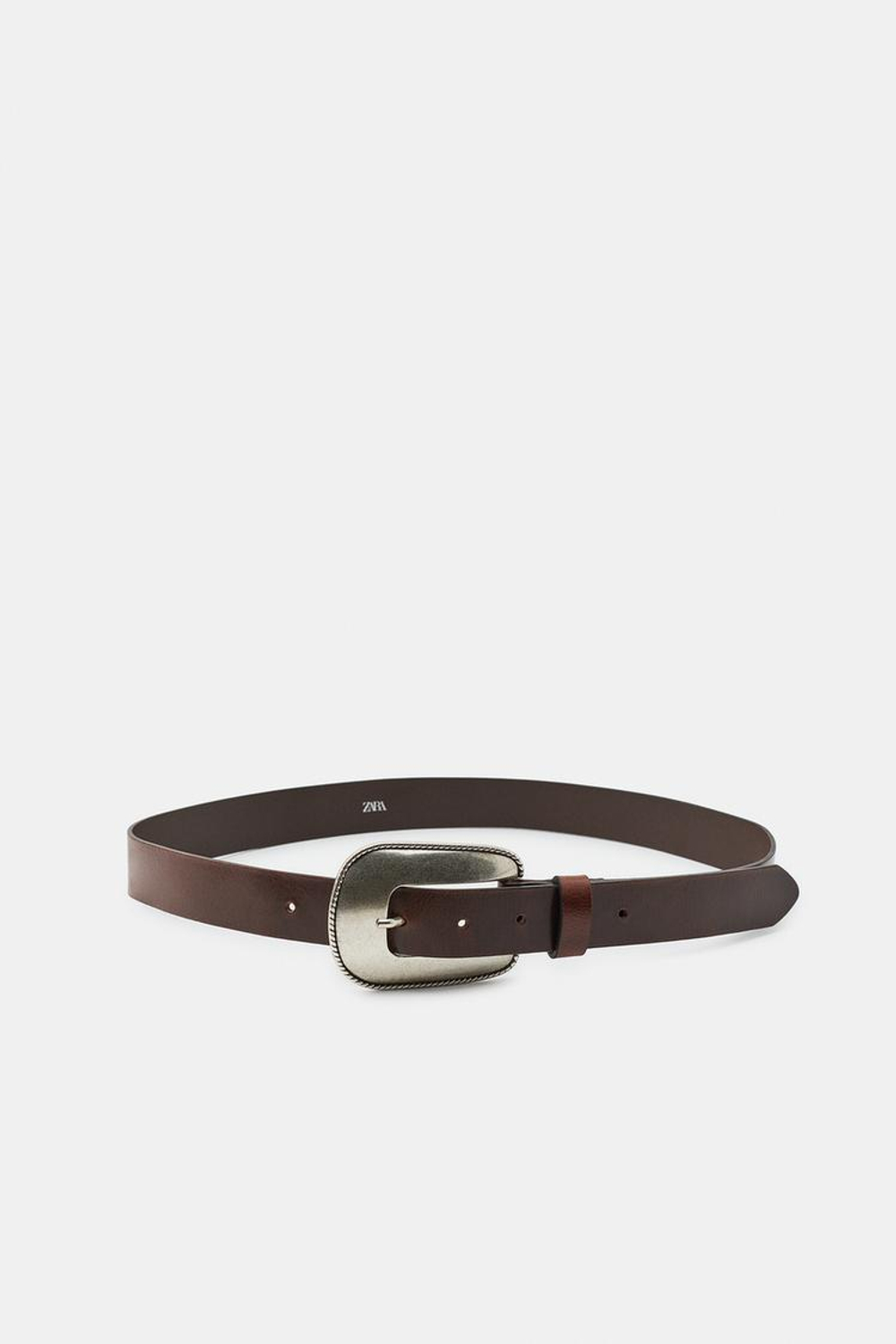 ZARA КОЖАНЫЙ РЕМЕНЬ С МЕТАЛЛИЧЕСКОЙ ПРЯЖКОЙ, ШОКОЛАДНЫЙ