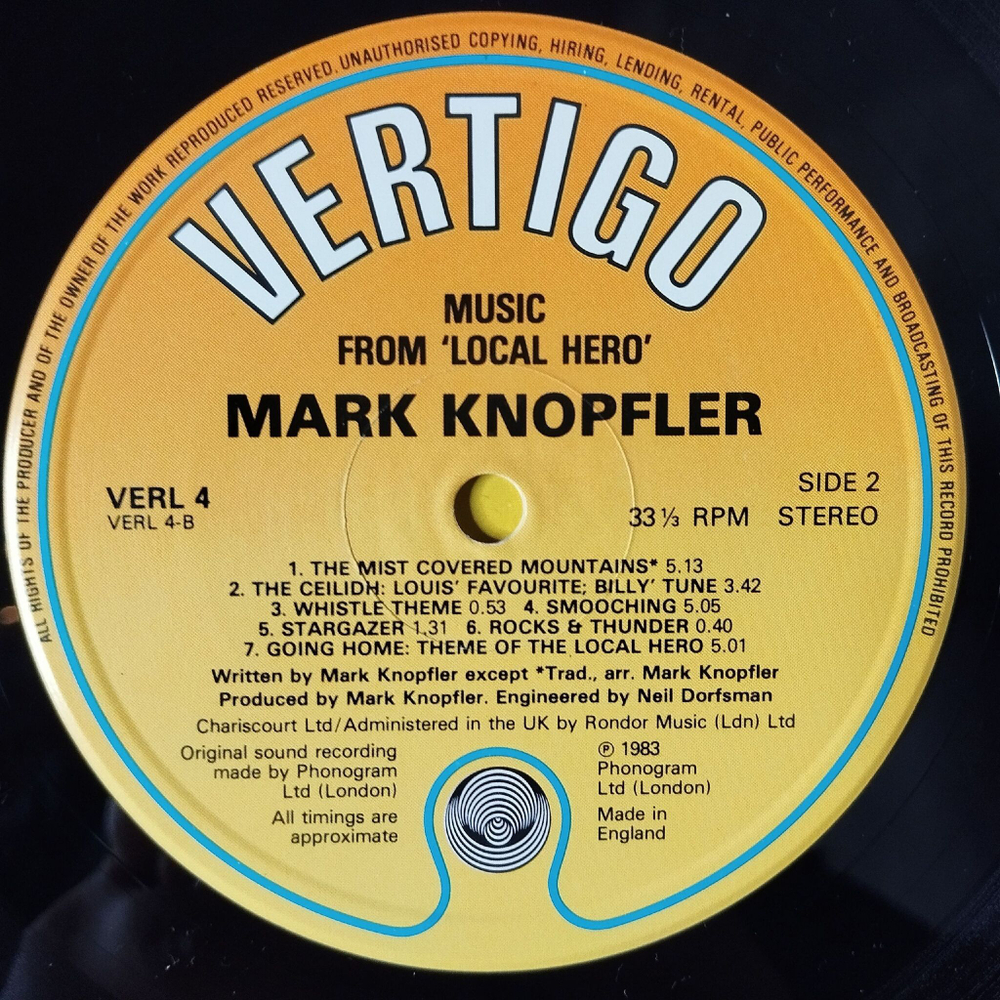 Винтажная виниловая пластинка LP Mark Knopfler Local Hero (UK 1983)