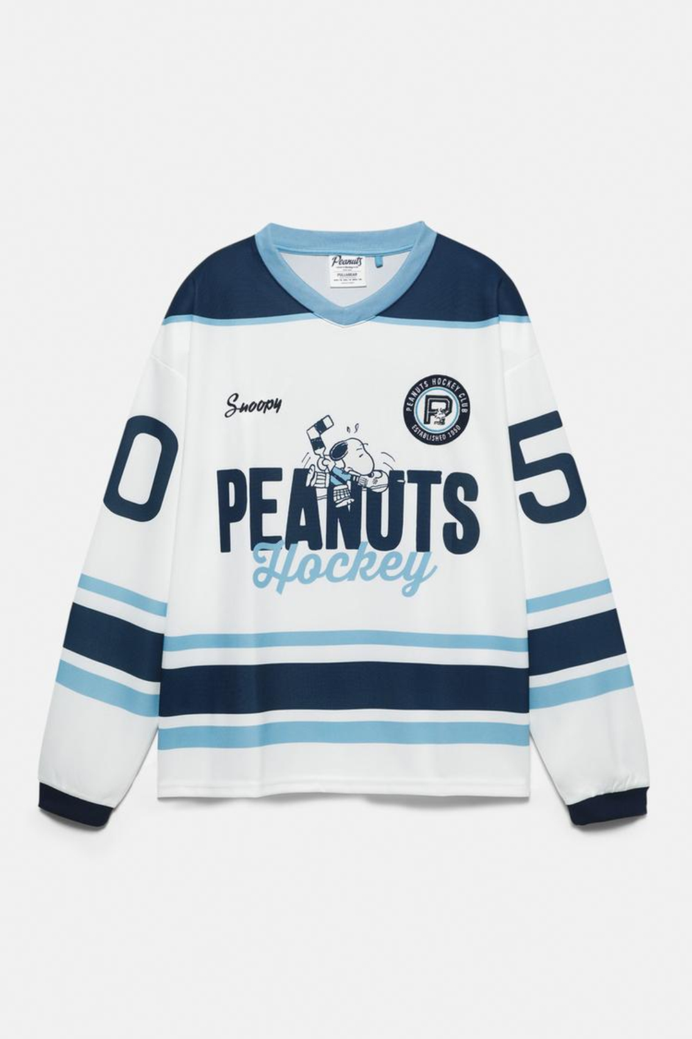 PULL&BEAR Хоккейная футболка с изображением персонажей мультфильма «Peanuts», белый