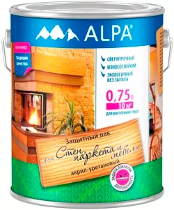 Лак Alpa для паркета и мебели акрил-уретановый износостойкий влагостойкий бесцветный глянцевый 0,75л