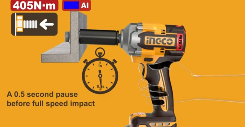 Аккумуляторный бесщеточный ударный гайковерт INGCO CIWLI2045 INDUSTRIAL 20 В 1/2" 405 Нм