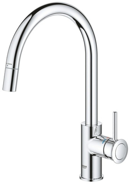 BauClassic Смеситель для мойки, высокий выдвижной C-образный излив