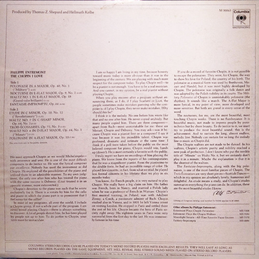 Philippe Entremont / The Chopin I Love (LP)