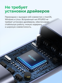 Гигабитный LAN-адаптер USB 3.0 VegGieg | Сетевой адаптер RJ45 1000 Мбит/с | RTL-8153 | Без драйвера