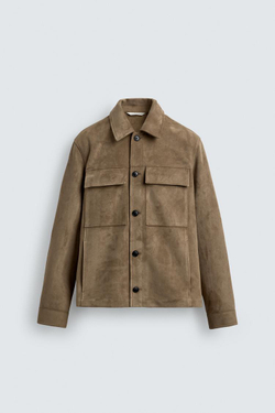 ZARA КУРТКА-РУБАШКА ИЗ ИСКУССТВЕННОЙ ЗАМШИ, ПЕСОЧНЫЙ