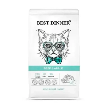 Сухой корм для стерилизованных кошек с Говядиной и яблоком, 400г Best Dinner