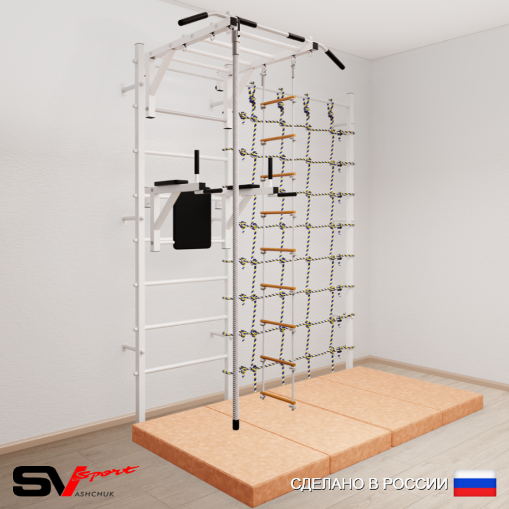 Шведская стенка Sv Sport усиленная 64540 (Турник рукоход/Брусья/Канат/Лестница/Мат 2м/Канатный лаз)