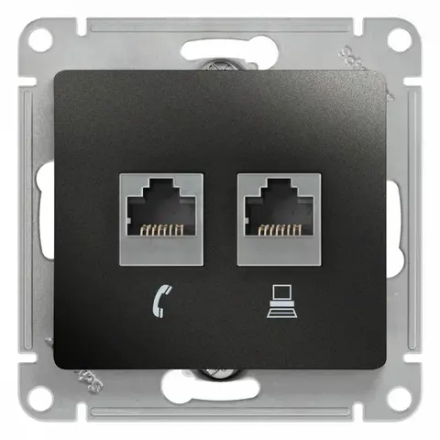 GLOSSA РОЗЕТКА двойная RJ11+RJ45 кат.5e, механизм, АНТРАЦИТ