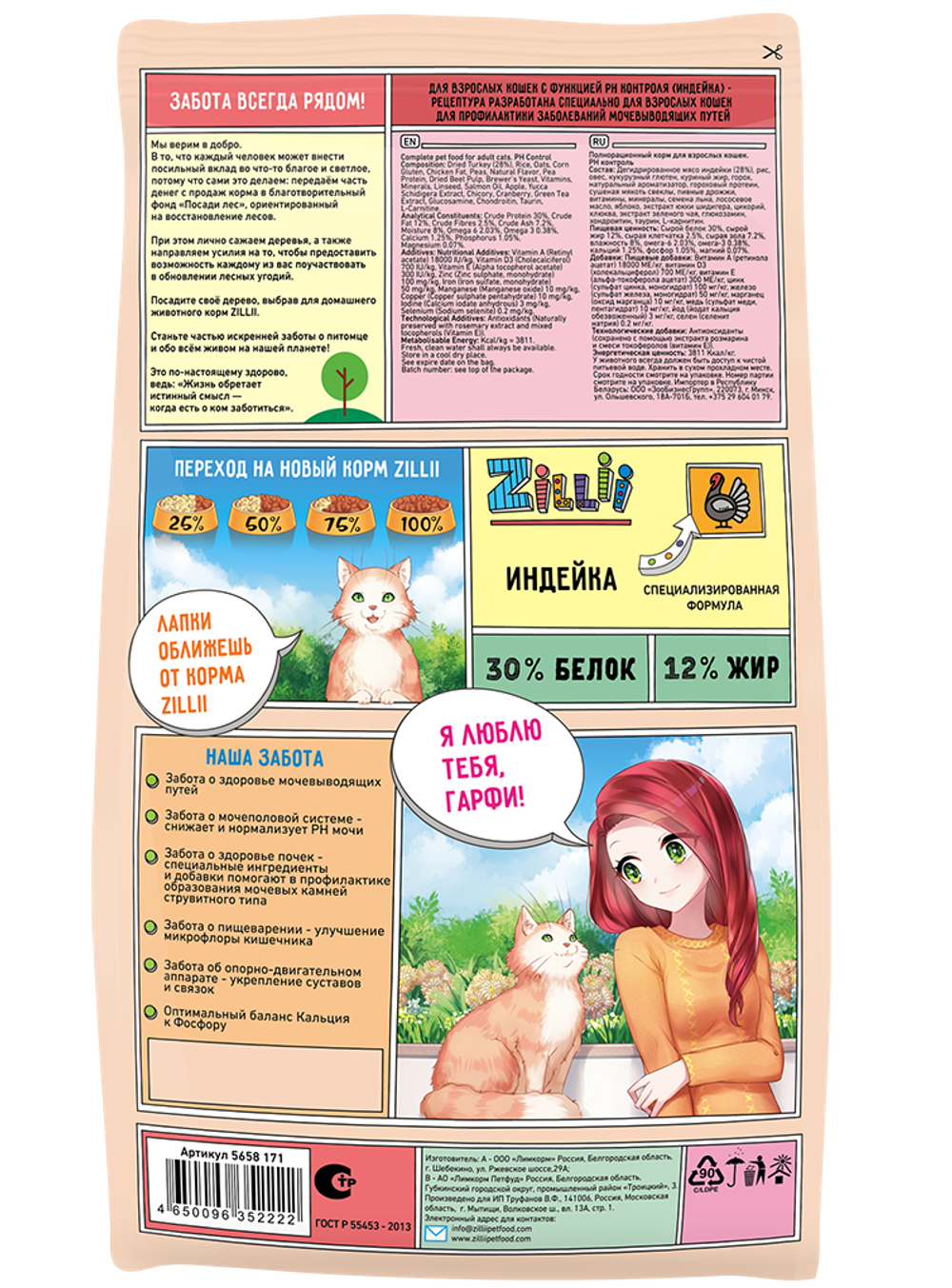 Сухой корм ZILLII для кошек Healthy Care Urinary PH контроль профилактика с индейкой - 2 кг