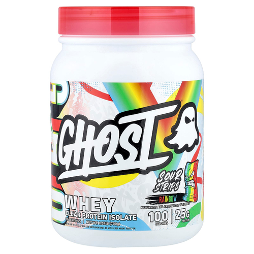 Ghost, Whey, прозрачный изолят протеина, со вкусом Sour Strips® Rainbow, 700 г (1,54 фунта)