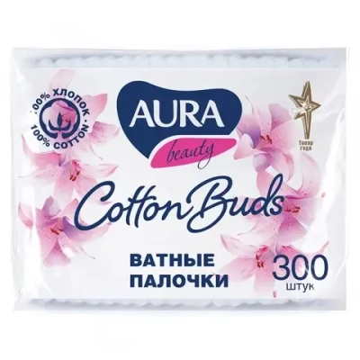 Ватные палочки AURA Beauty 300шт пакет