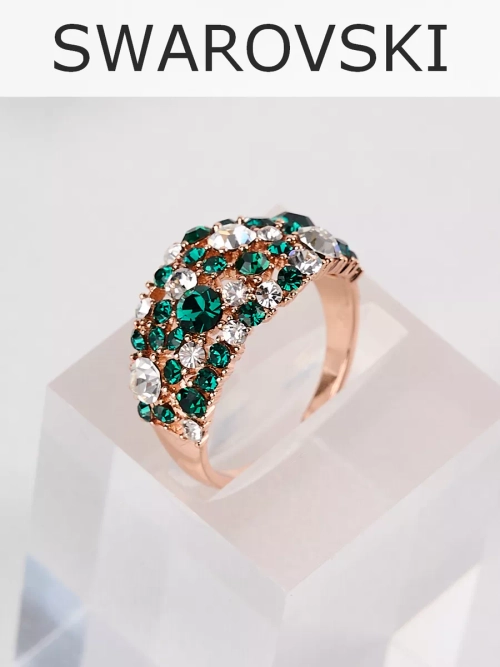 Кольцо Россыпь из зеленых камней Swarovski