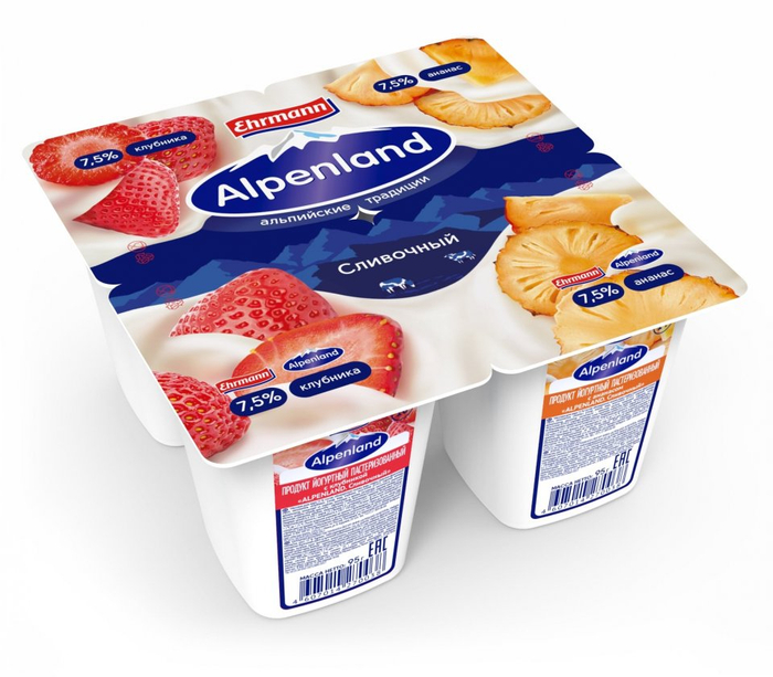 Йогуртный продукт Alpenland сливочный 7,5% БЗМЖ 95 г АЛЬПЕНЛЭНД