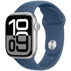 Часы Apple Watch Series 10, 46 мм, алюминий серебристого цвета, ремешок Sport Band цвета «деним»