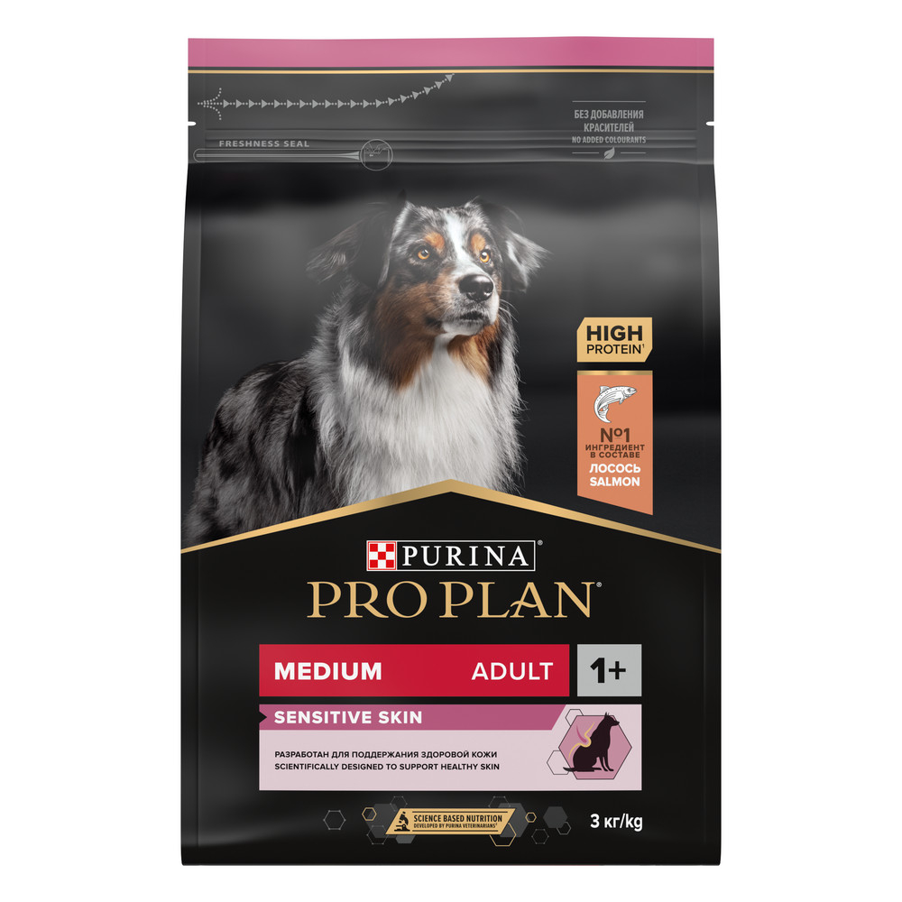 Pro Plan Medium Adult Sensitive Skin для взрослых собак средних пород с чувствительной кожей, с высоким содержанием лосося 7 кг