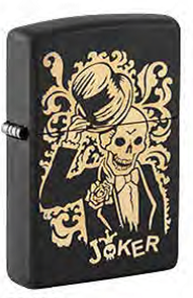 Цена наЗажигалка ZIPPO Skull Design с покрытием Black Matte, Джокер, латунь/сталь, черная