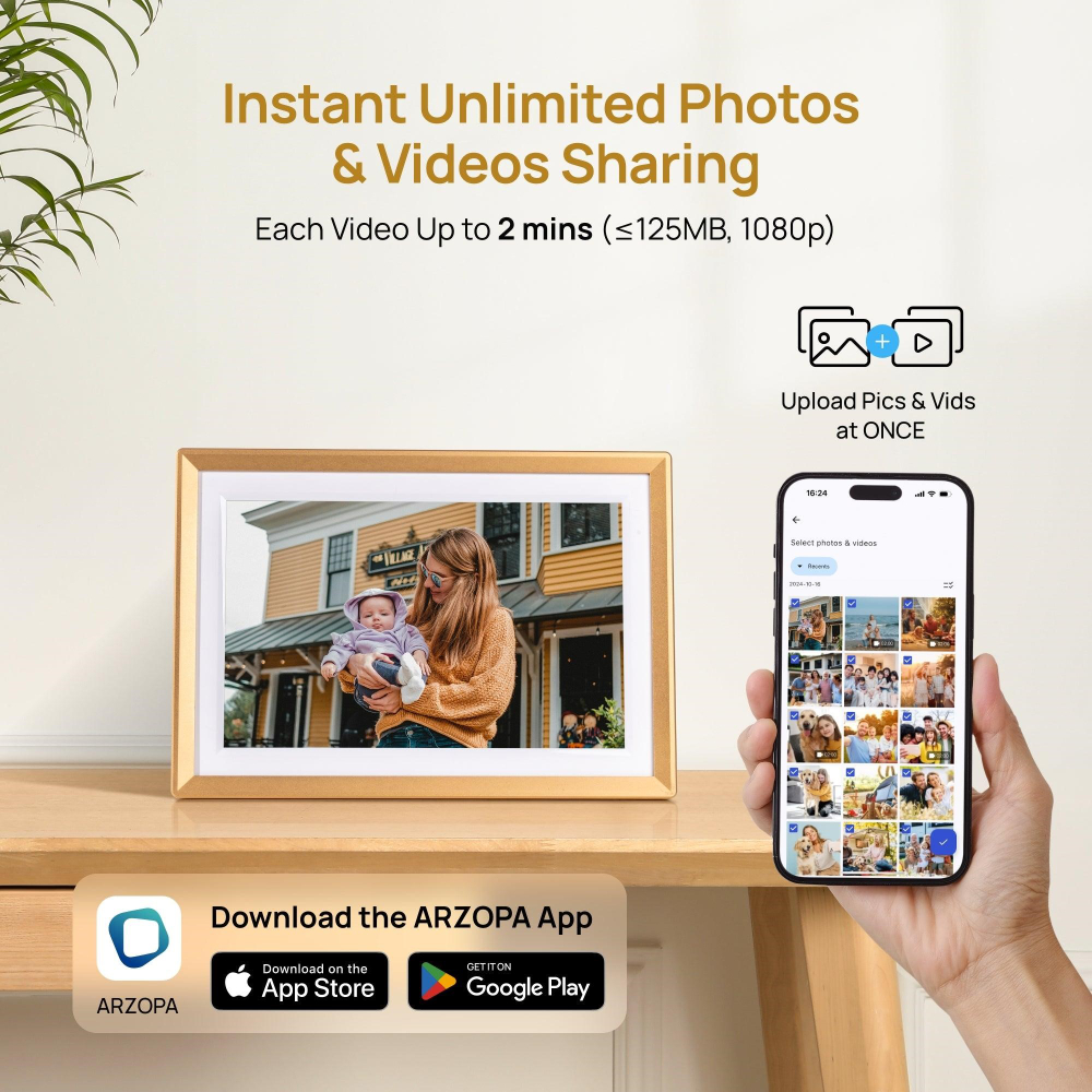 Цифровая фоторамка Arzopa D14 Gold Wi-Fi, 14-дюймовый сенсорный экран IPS, разрешение 1920x1200