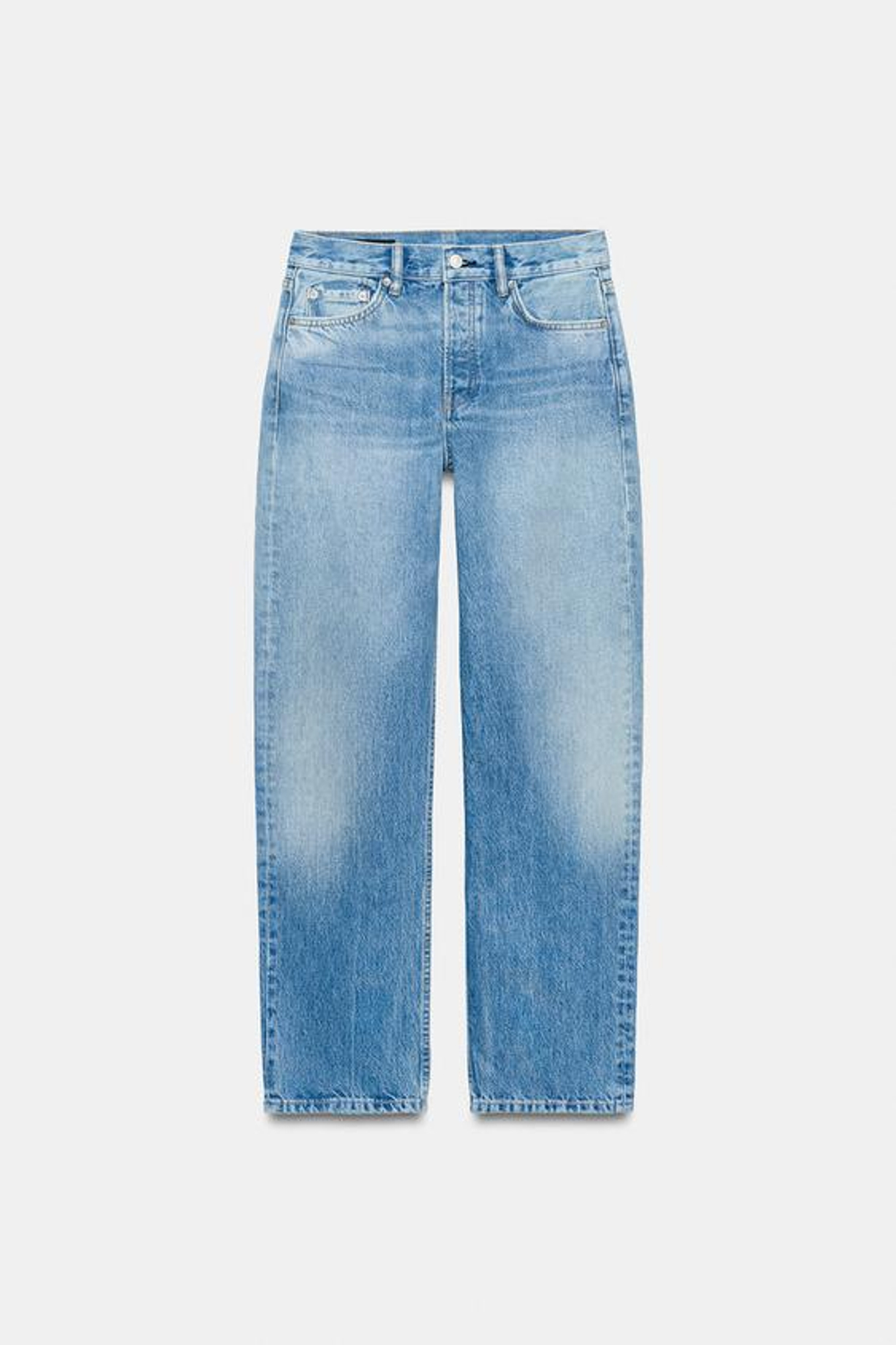 ZARA ДЖИНСЫ ZW COLLECTION ПРЯМОГО КРОЯ СО СРЕДНЕЙ ПОСАДКОЙ, ВЫЦВЕТШИЙ СИНИЙ
