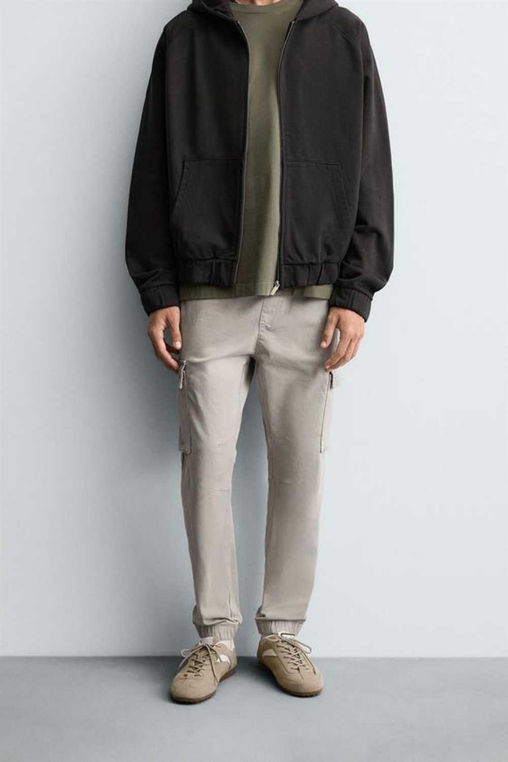 ZARA БРЮКИ КАРГО SLIM FIT, СВЕТЛО-СЕРЫЙ