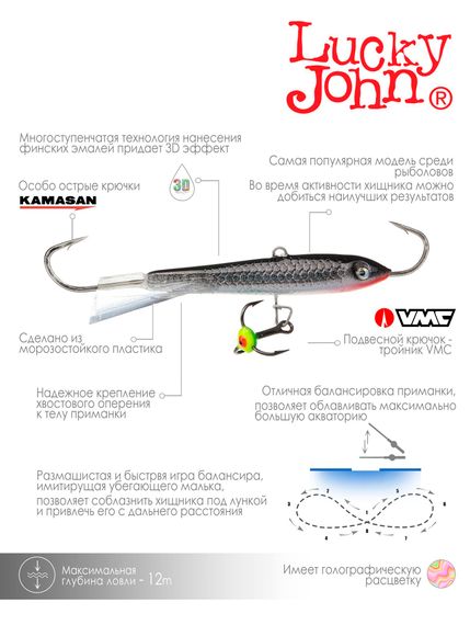 Балансир Lucky John CLASSIC 7 с тр. 70мм/13H блистер