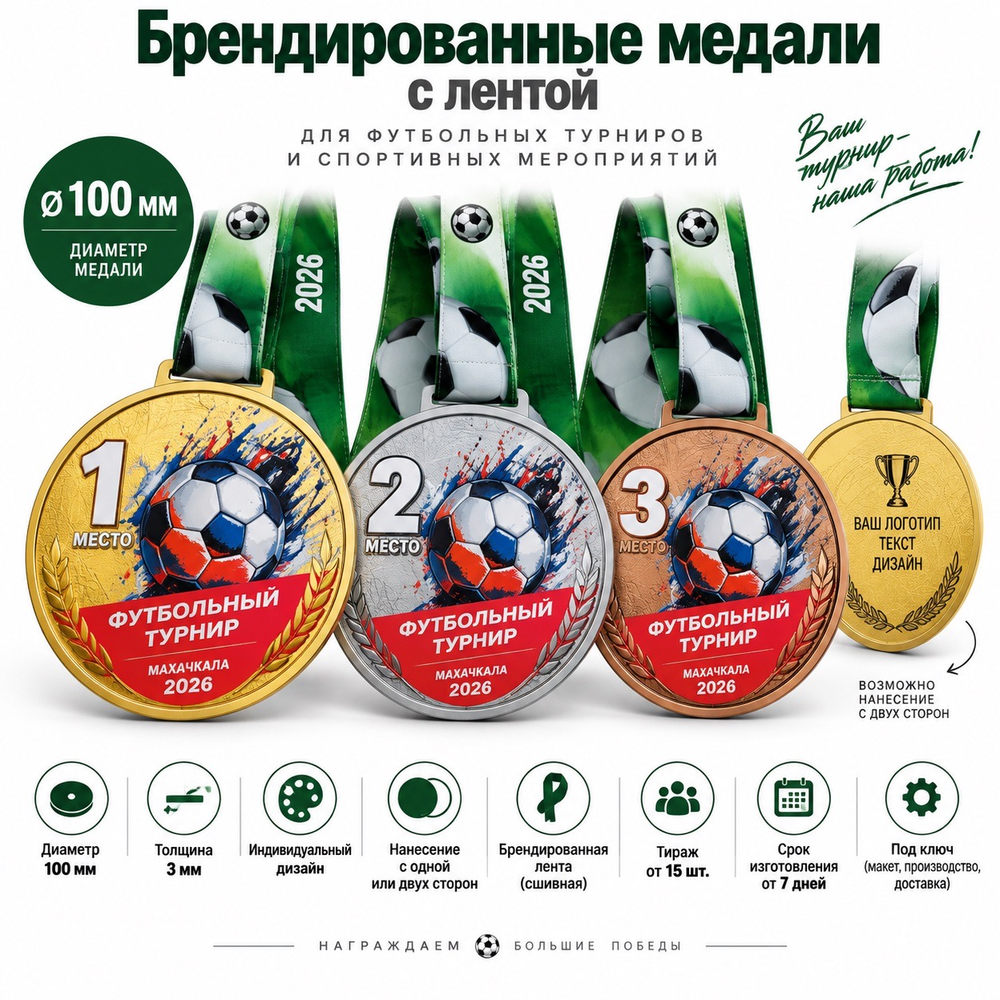 Брендированные медали с лентой Ø100мм на заказ