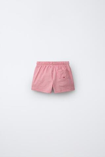 ZARA ПЛАВКИ ИЗ ЖАТОЙ ТКАНИ В ПОЛОСКУ, КОРАЛЛОВЫЙ