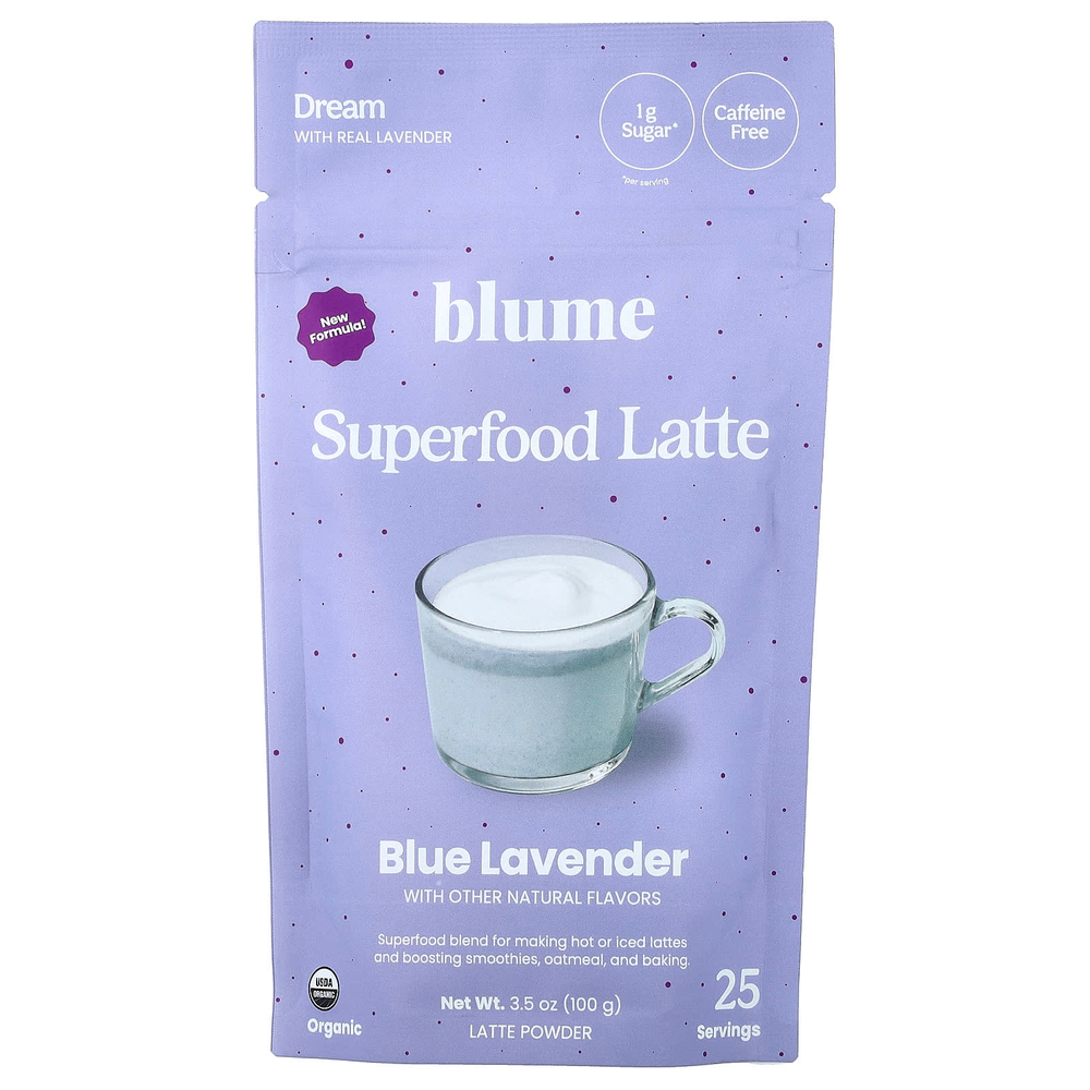 Blume, латте с суперфудами, голубая лаванда, без кофеина, 100 г (3,5 унции)