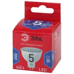 Лампа светодиодная ЭРА RED LINE LED MR16-5W-865-GU5.3 R 5Вт софит холодный дневной свет GU5.3 | Лампы cветодиодные Точечные (Софиты) (MR, PAR)