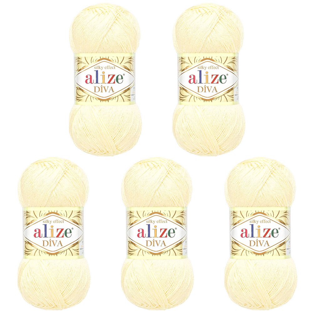 Пряжа Alize (Ализе) Diva / уп.5 мот. по 100 г, 350м, 001 кремовый A