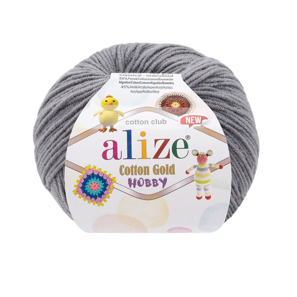 Пряжа Alize (Ализе) Cotton Gold Hobby New / уп.10 мот. по 50 г, 165 м, 87 угольный серый