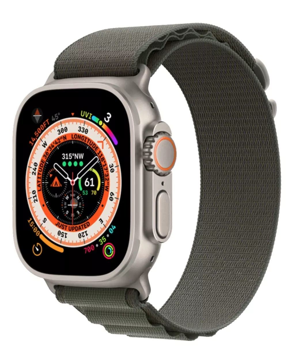 Apple Watch Ultra, 49 мм, корпус из титана, ремешок Alpine зелёного цвета