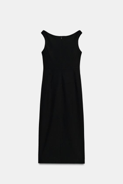 ZARA ПЛАТЬЕ МИДИ С ВЫРЕЗОМ ЛОДОЧКА, ЧЕРНЫЙ