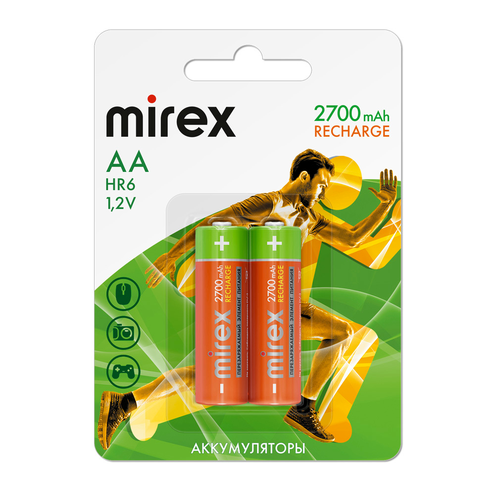 Аккумулятор AA (HR6) 2700 мАч Mirex Ni-Mh (Цена за упаковку 2 штуки)