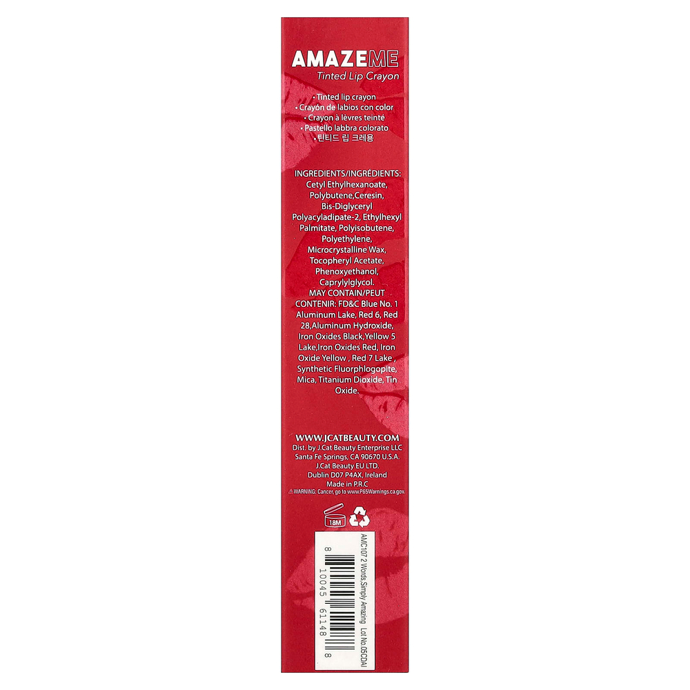 J.Cat Beauty, Amaze Me, оттеночный мелок для губ, AMC107, 2 слова Simply Amazing, 4 г (0,14 унции)