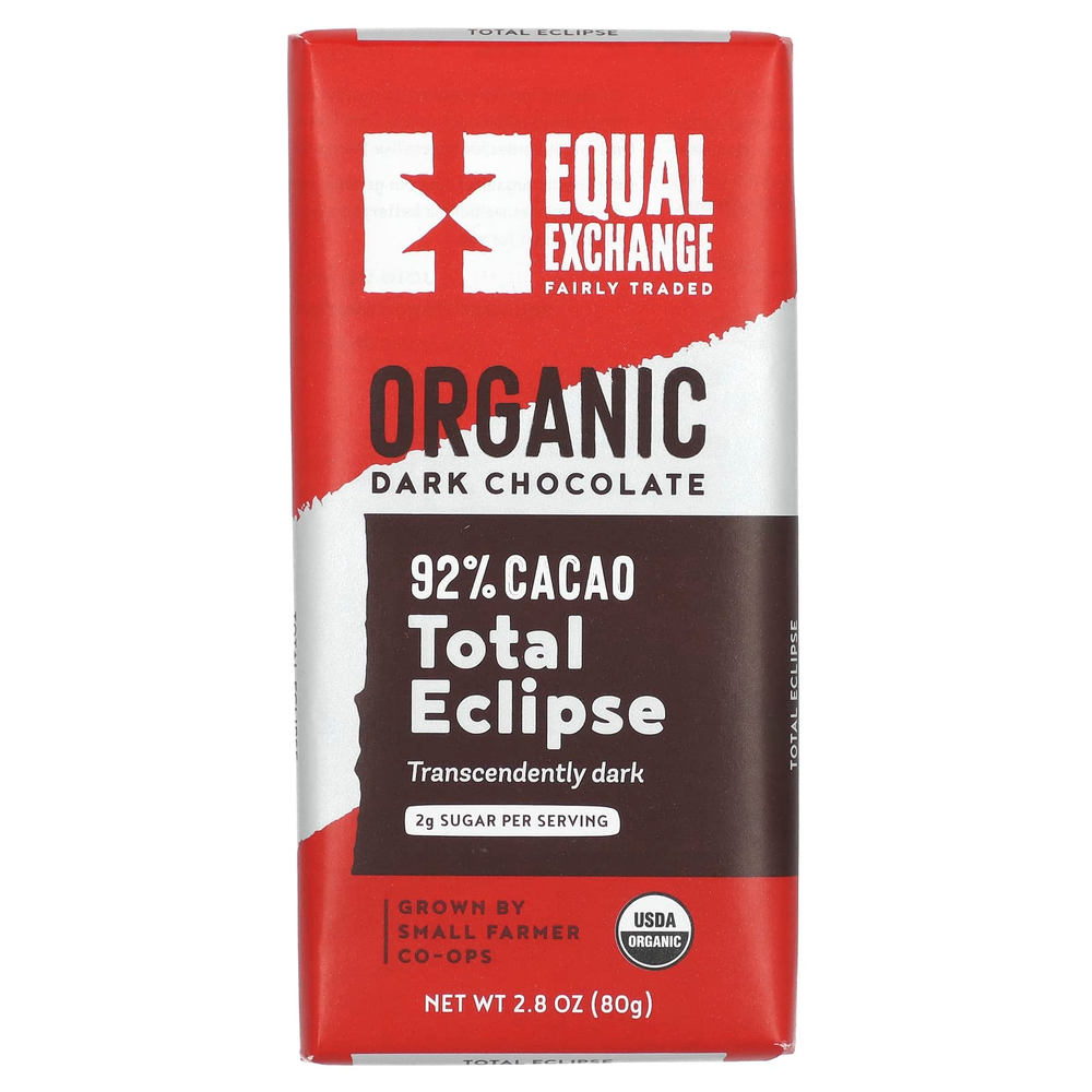 Equal Exchange, органический темный шоколад, Total Eclipse, 92% какао, 80 г (2,8 унции)