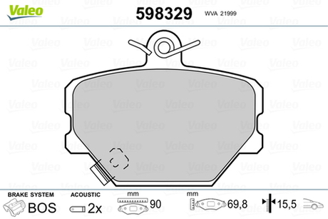 VALEO - 598329-VAL - Brake Pad Set, disc brake
