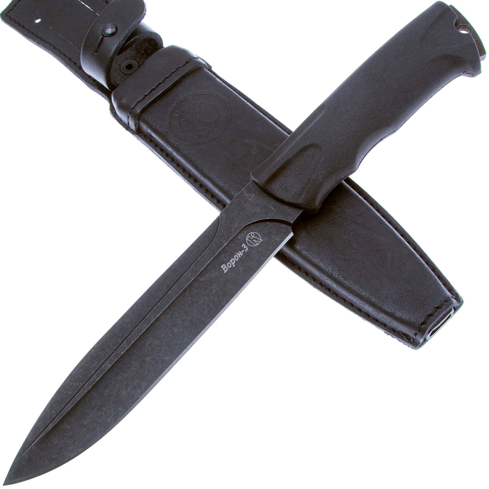 Нож Ворон-3 Кизляр 014302, сталь AUS-8 Blackwash, эластрон, 03017