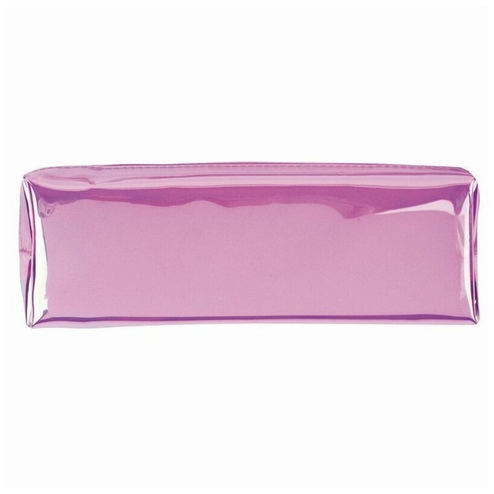 Пенал-косметичка ЮНЛАНДИЯ, мягкий, полупрозрачный "Glossy", розовый, 20х5х6 см, 228984