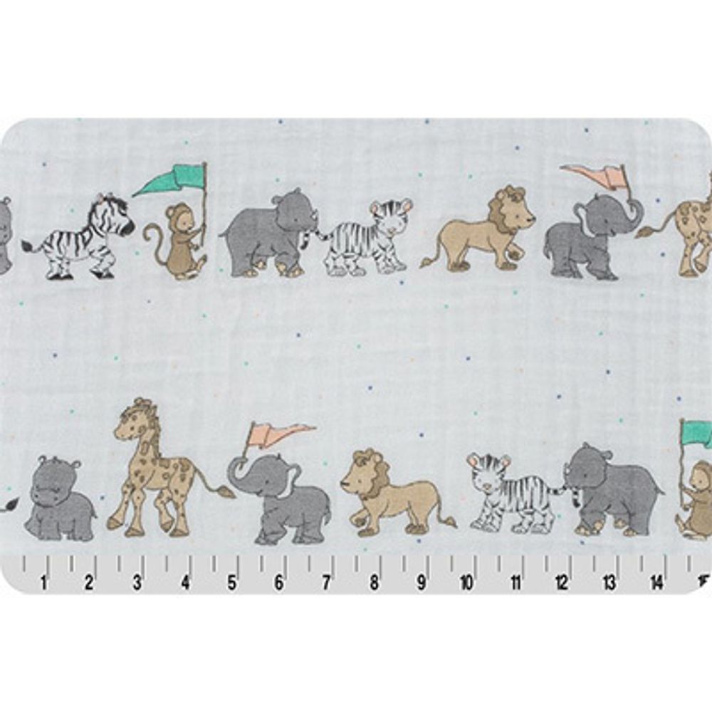 Ткань для пэчворка Peppy SMD Embrace (марлевка), отрез 100х125 см, 110 г/м², animal parade opal, Shannon Fabrics Ткань для пэчворка Peppy SMD Embrace (марлевка), отрез 100х125 см, 110 г/м², animal parade opal, Shannon Fabrics